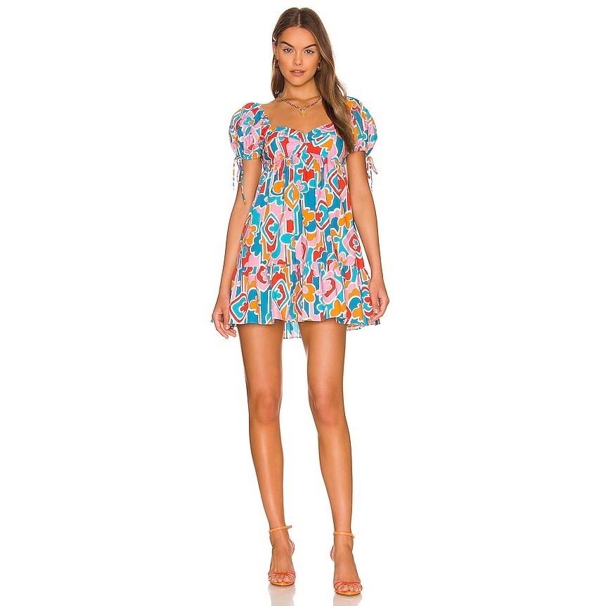 Amanda Uprichard Sicily Floral Puff Sleeve Babydoll Mini Dress Size Xs New